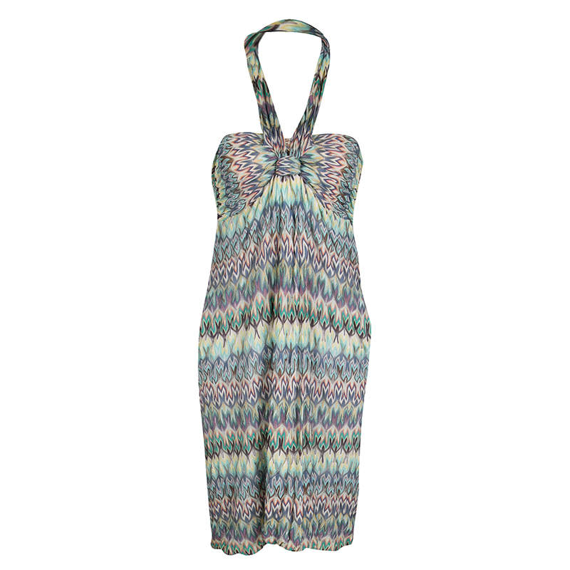 Pre Owned Missoni Multicolor Patterned Knit Halter Dress M