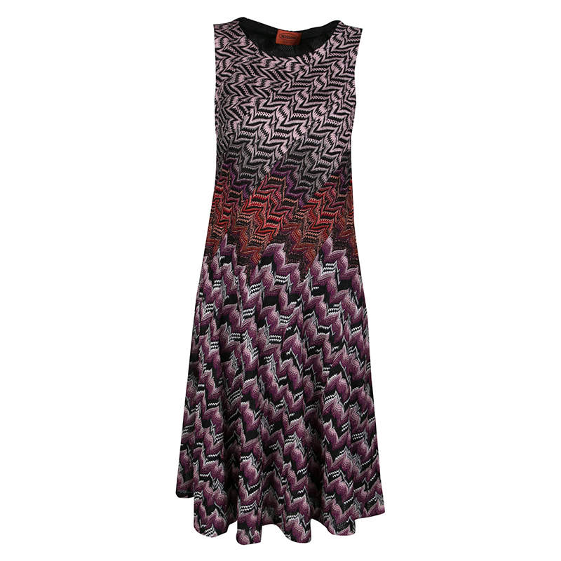 Pre Owned Missoni Multicolor Patterned Lurex Jacquard Knit Sleeveless A Line Dress M