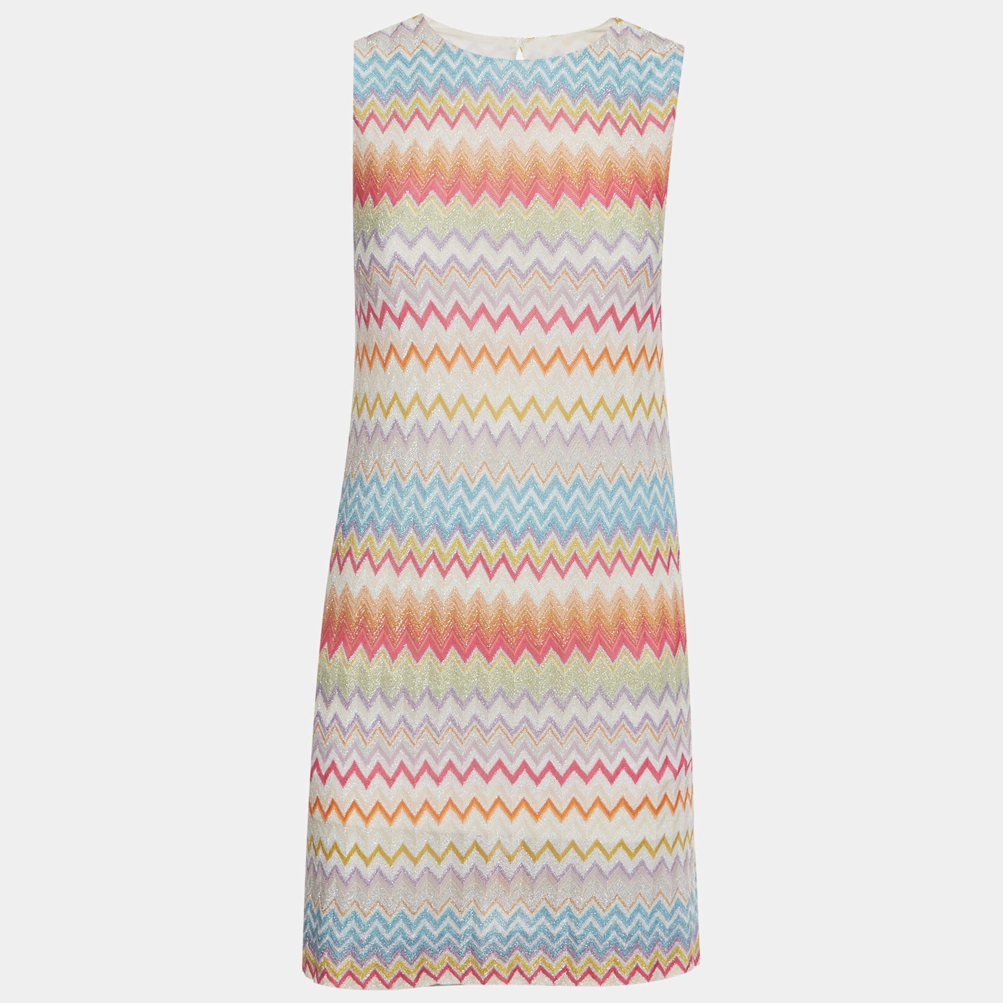Pre Owned Missoni Multicolor Zigzag Lurex Knit Sleeveless Pouch Mini Dress XS