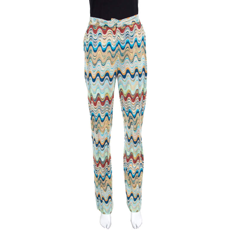 Missoni Multicolor Patterned Knit High Waist Flared Bottom Pants S