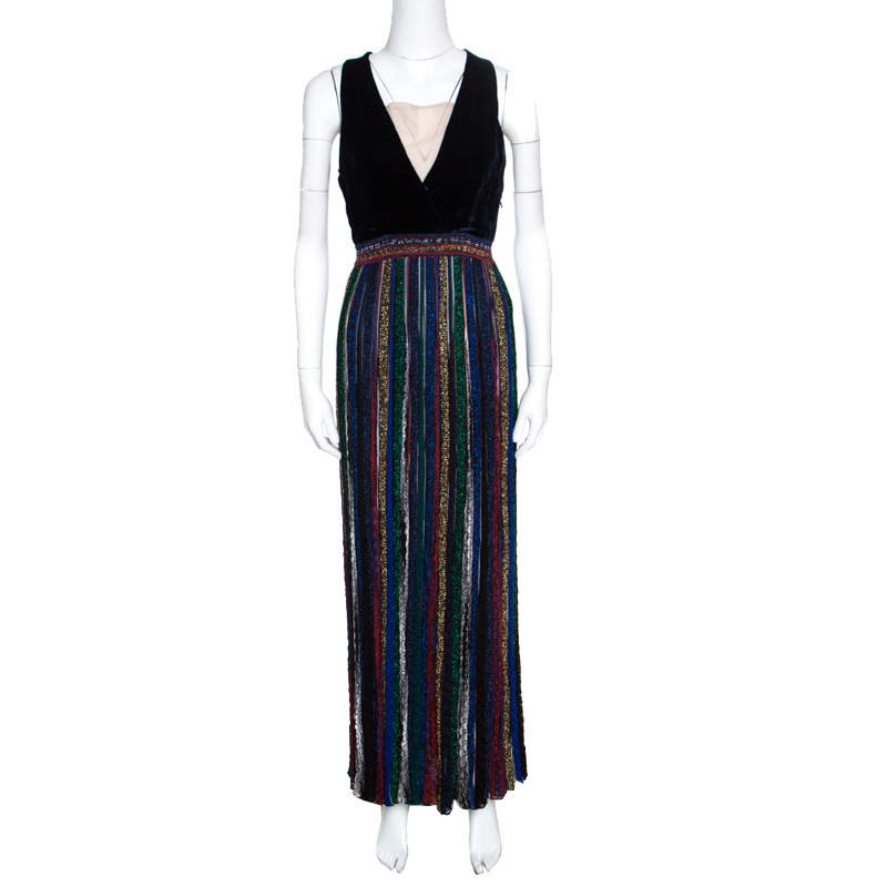 Pre Owned Missoni Velvet Bodice Detail Lurex Knit Sleeveless Maxi Dress S