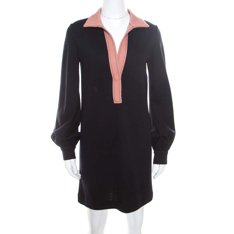 مملوكة مسبقًا Missoni Black Contrast Collar Detail Long Sleeve Wool Dress S
