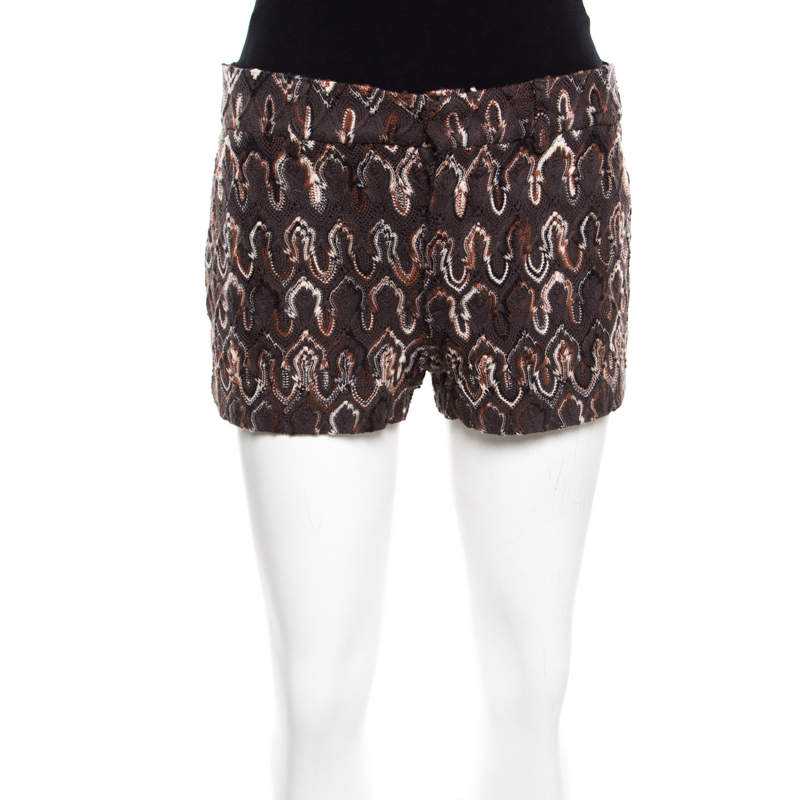 Pre Owned Missoni Anthracite Grey Flame Patterned Knit Wool Shorts S