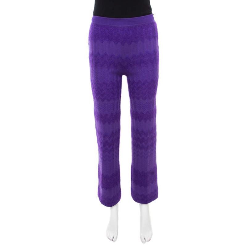 Missoni Purple Chevron Knit Elasticized Waist Wide Leg Pants S