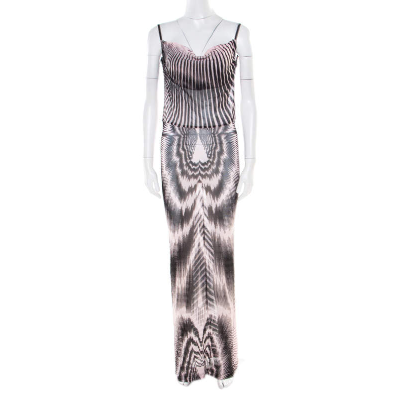 Pre Owned Missoni Pink and Black Patterned Sheer Knit Sleeveless Maxi Dress M