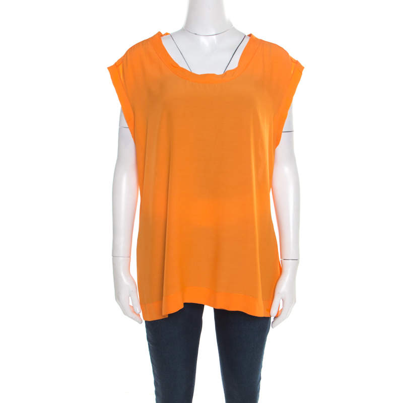 Pre Owned Missoni Saffron Orange Sheer Back Panel Sleeveless Top L