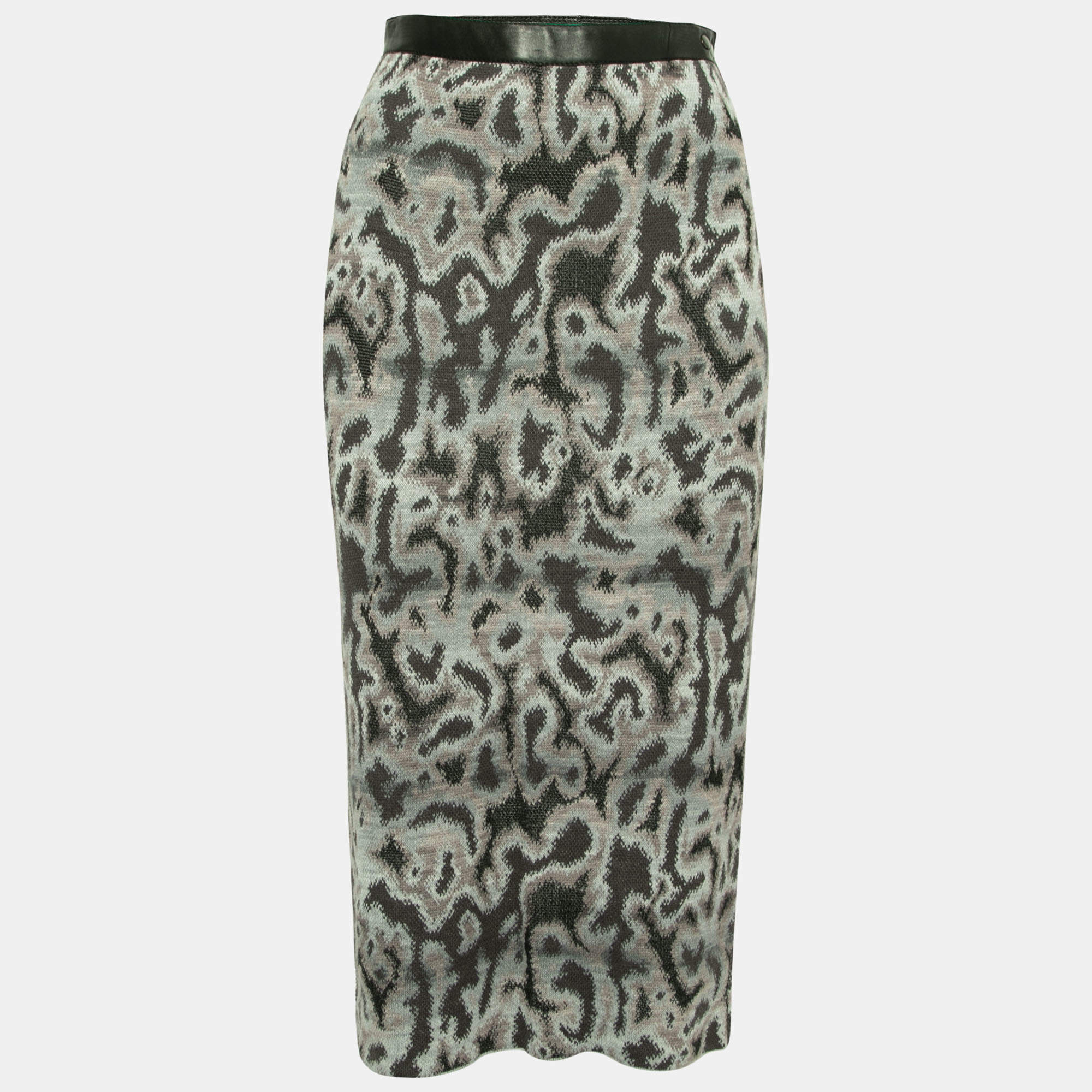 Pre Owned Missoni Grey Jacquard Knit Midi Pencil Skirt S