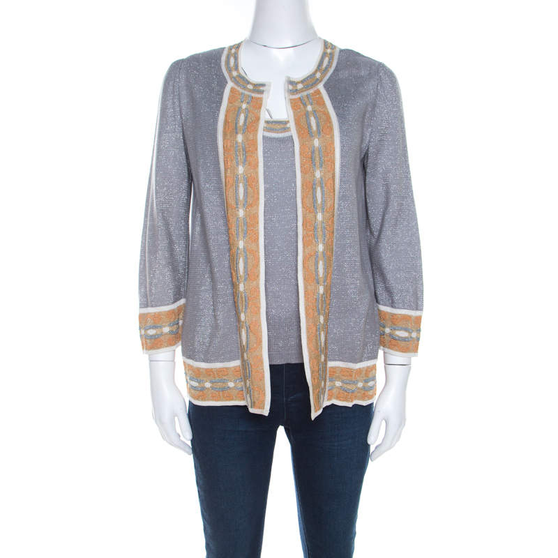 Pre Owned M Missoni Grey Knit Cardigan and Sleeveless Top Set M