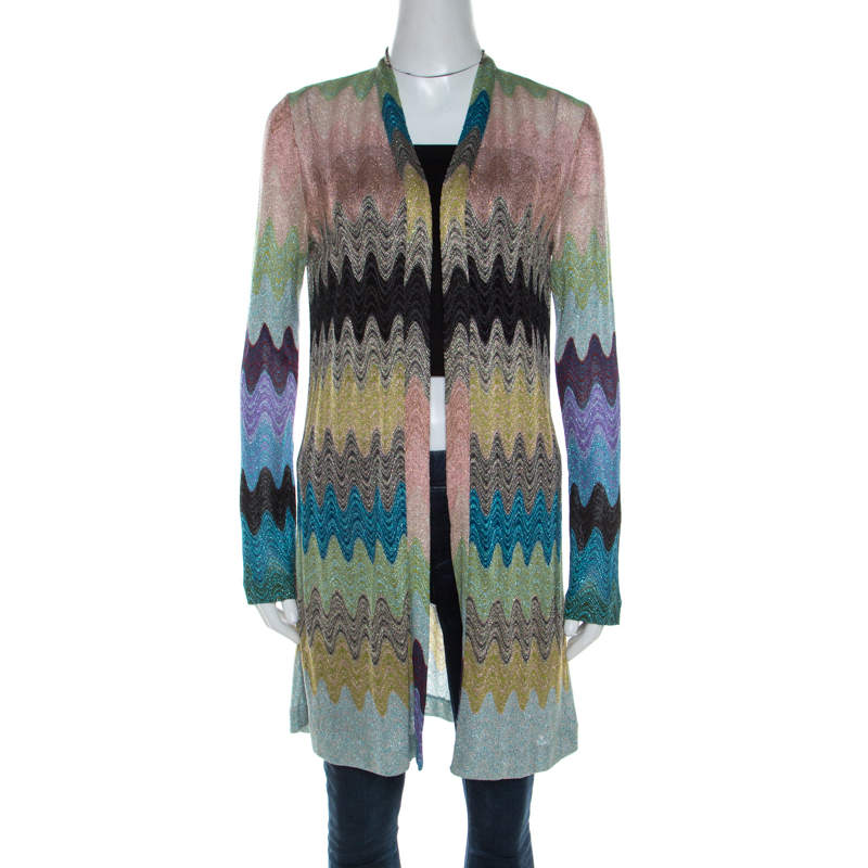 Pre Owned Missoni Multicolor Lurex Knit Open Front Cardigan S