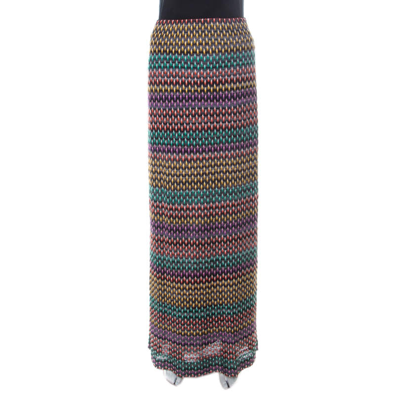 Pre Owned Missoni Multicolor Geometric Pattered Knit Maxi Skirt S
