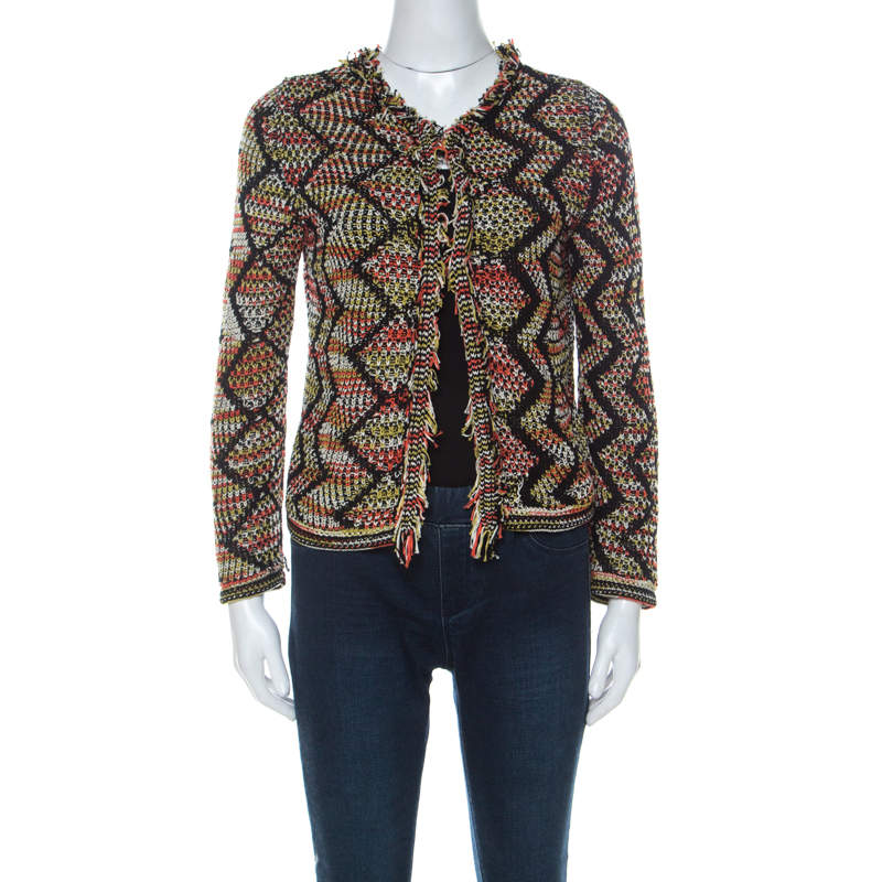 Pre Owned M Missoni Multicolor Knit Fringe Trim Cardigan S