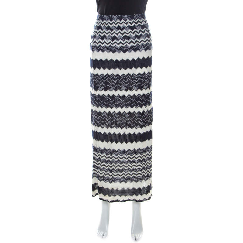 Pre Owned Missoni Bicolor Chevron Crochet Knit Maxi Skirt L