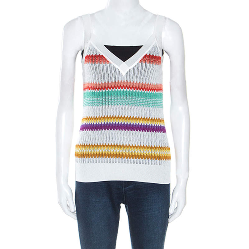 Pre Owned Missoni White Multicolor Striped Knit Sleeveless Top M