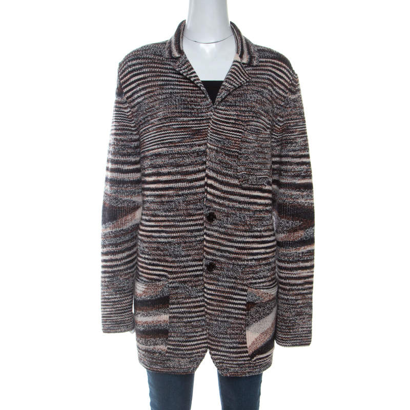 Pre Owned Missoni Brown Knit Wool Cardigan XL