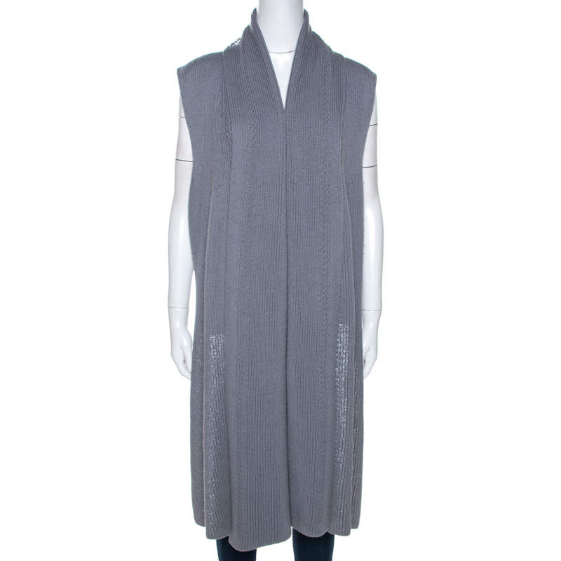 Pre Owned Missoni Grey Lurex Wool Knit Open Front Cardigan M