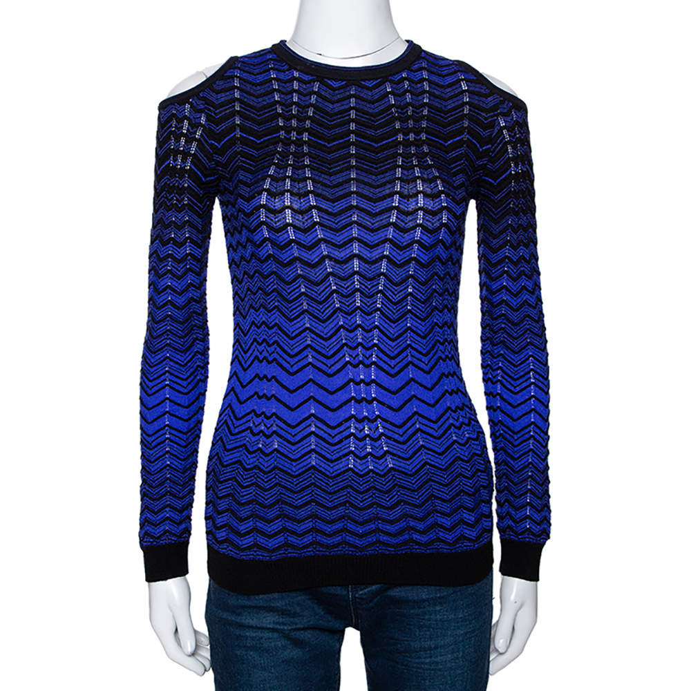 Pre Owned M Missoni Purple Pointelle Knit Cold Shoulder Long Sleeve Top S