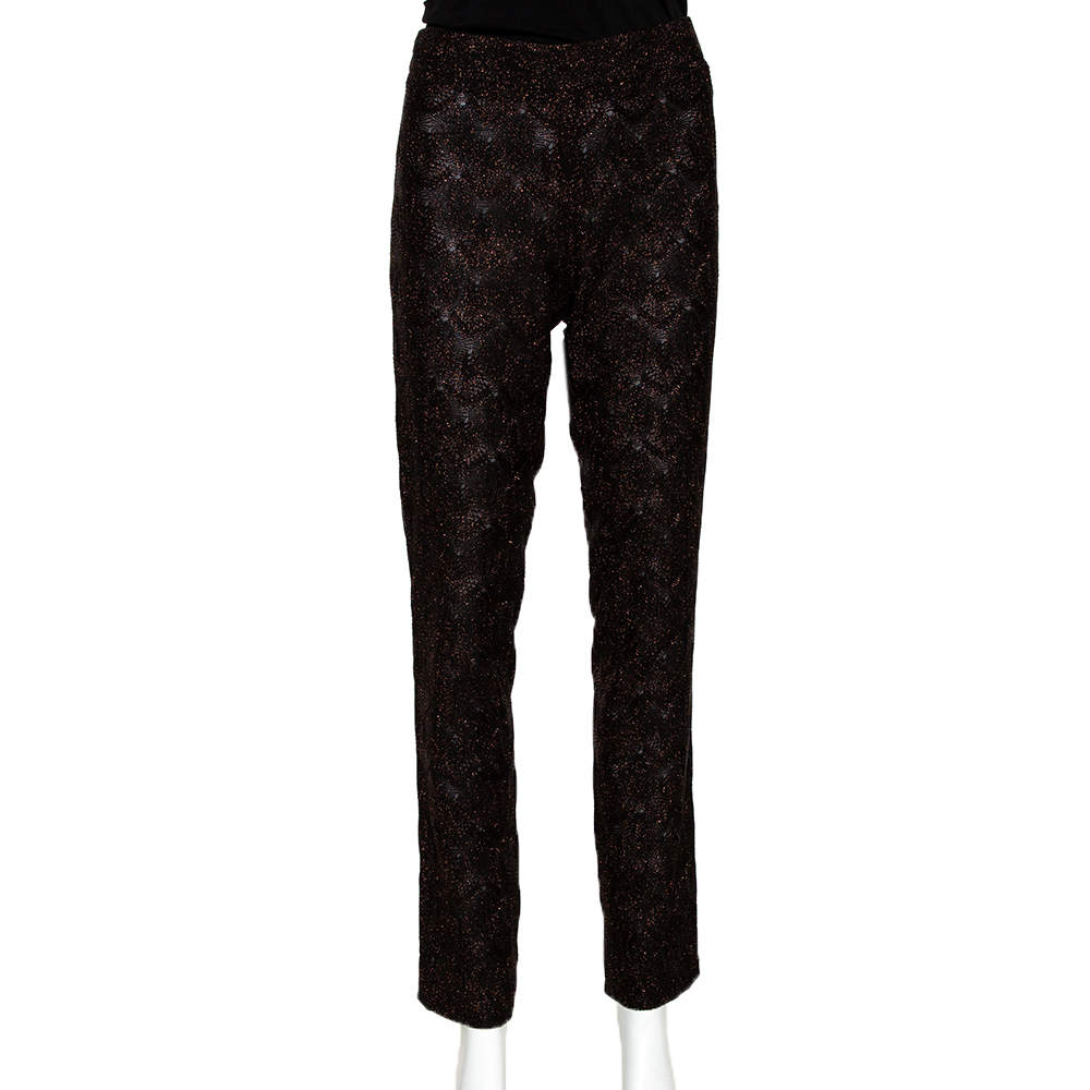مملوكة مسبقًا Missoni Black Lurex Pointelle Knit Straight Leg Trousers M