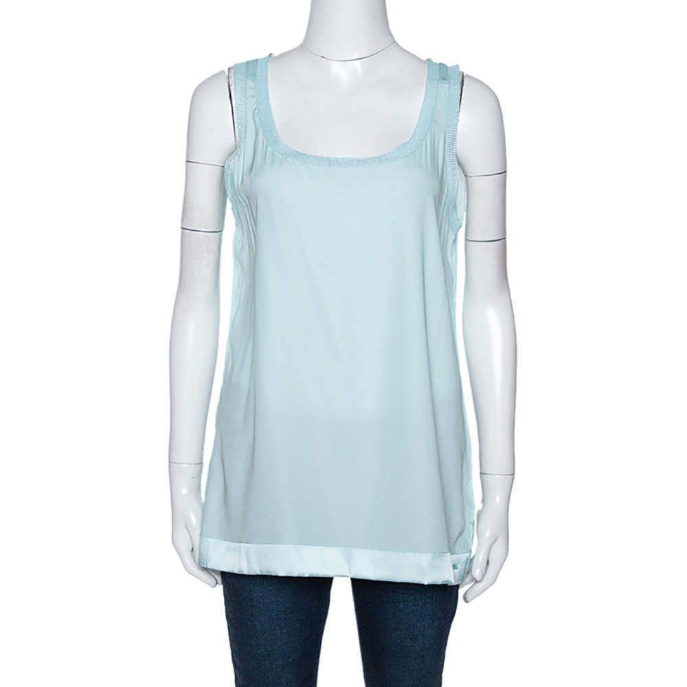 Pre Owned Missoni Pastel Blue Silk & Knit Sleeveless Scoop Neck Top M 