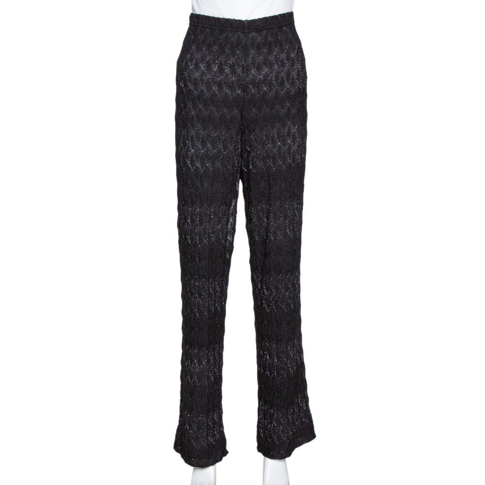 مملوكة مسبقًا Missoni Black Textured Lurex Knit Wide Leg Pants L