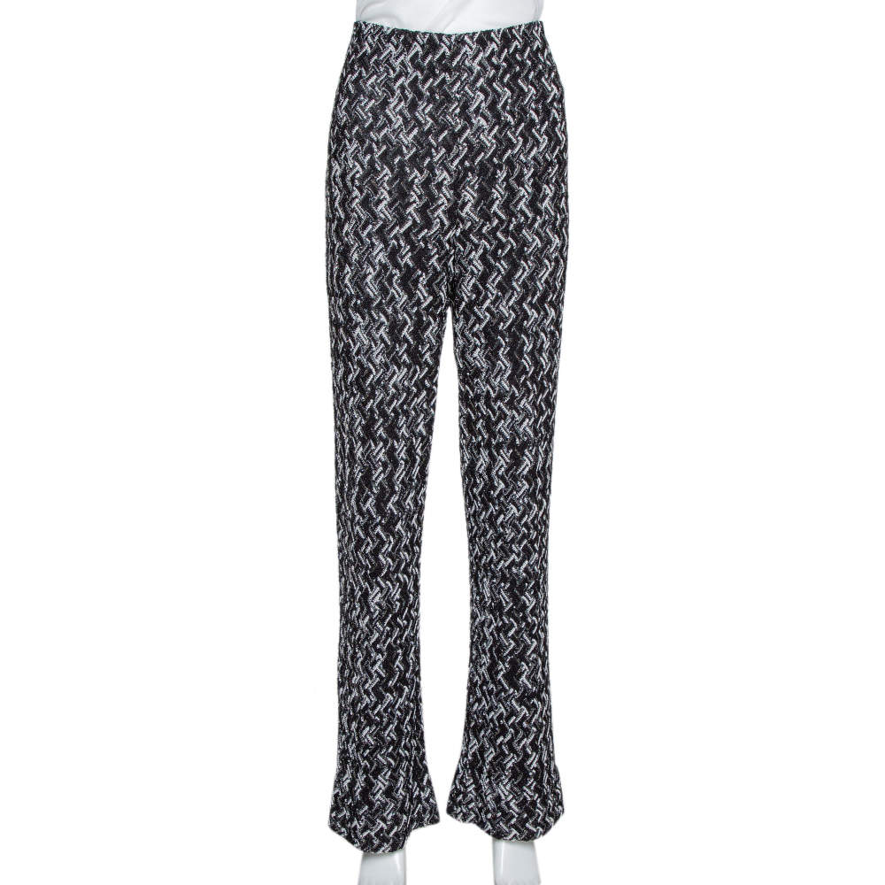 Pre Owned Missoni Monochrome Textured Lurex Knit Wide Leg Pants L