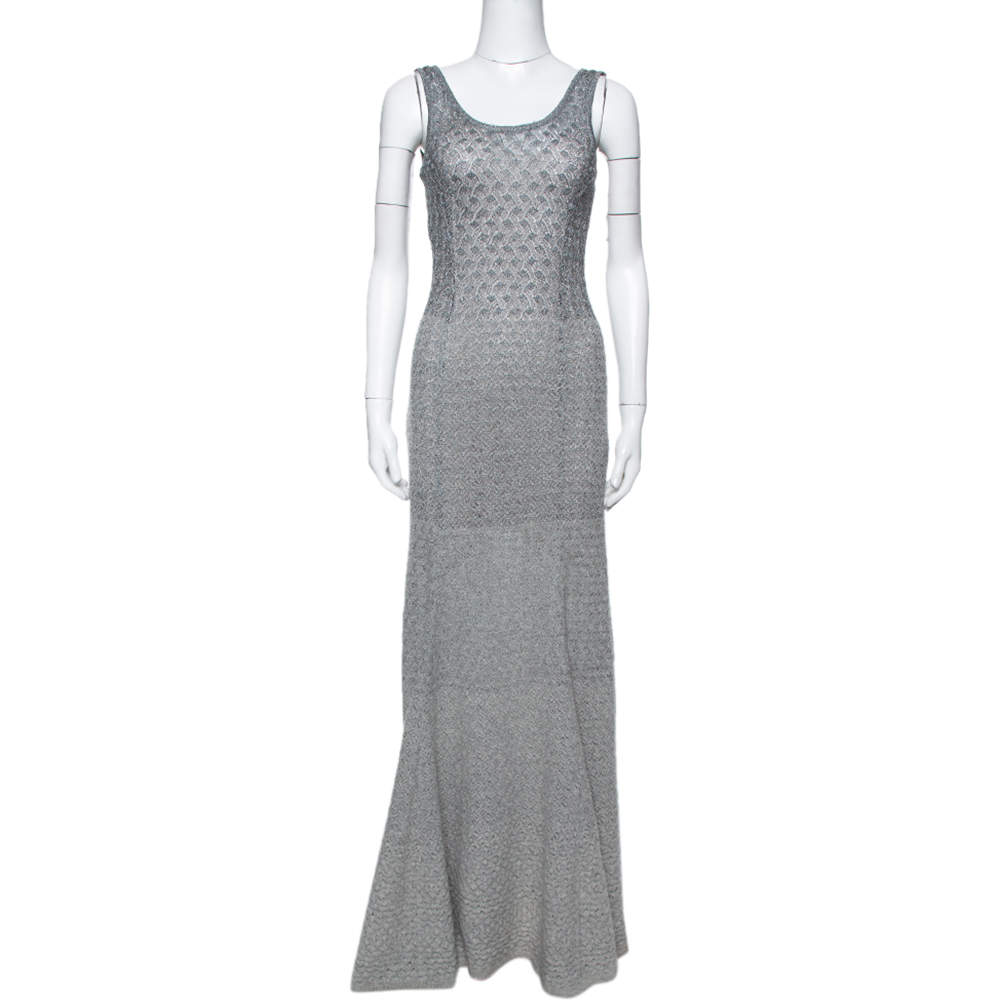 Missoni Silver Metallic Knit & Cashmere Sleeveless Maxi Dress S