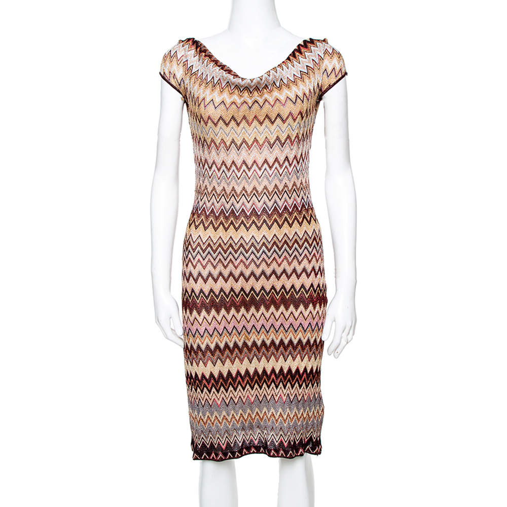 Pre Owned Missoni Multicolored Lurex Chevron Knit Fitted Dress M