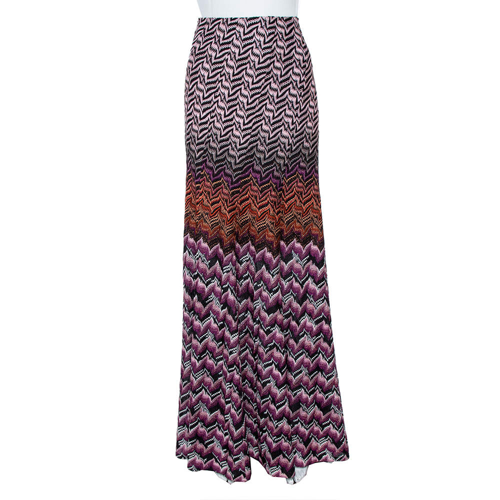Pre Owned Missoni Multicolor Lurex Chevron Knit Maxi Skirt L