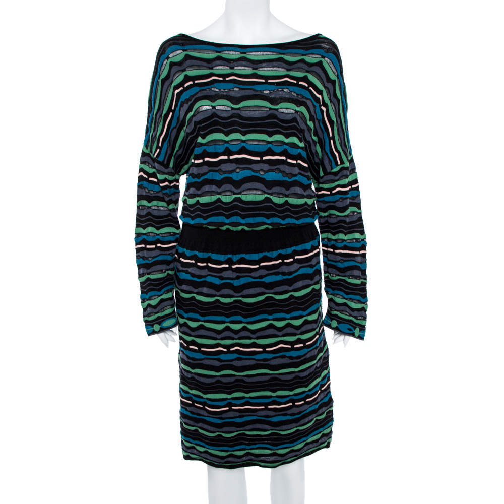 Pre Owned Missoni Multicolor Stripe Blend Midi Dress L