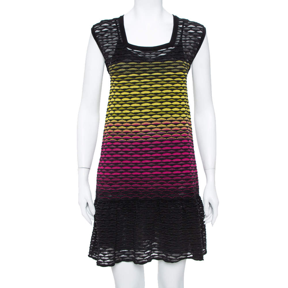 Pre Owned Missoni Multicolor Perforated Knit Ruffle Detail Shift Dress S