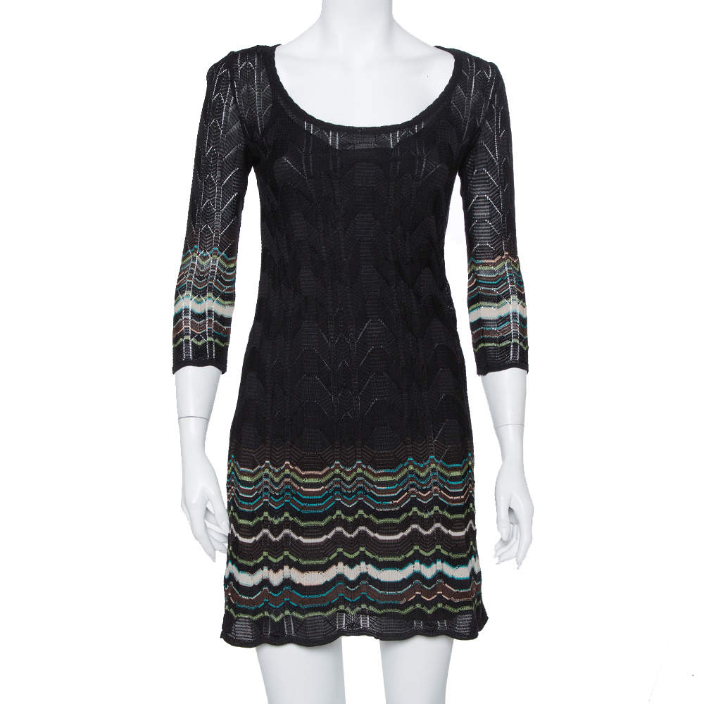 M Missoni Black Perforated Wool Knit Sheath Dress S