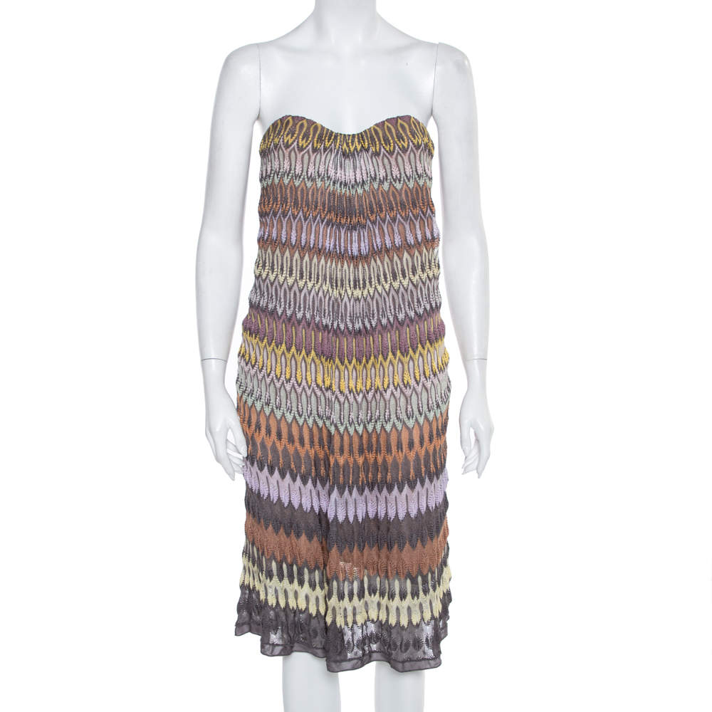 Pre Owned Missoni Multicolor Knit Strapless Shift Dress S