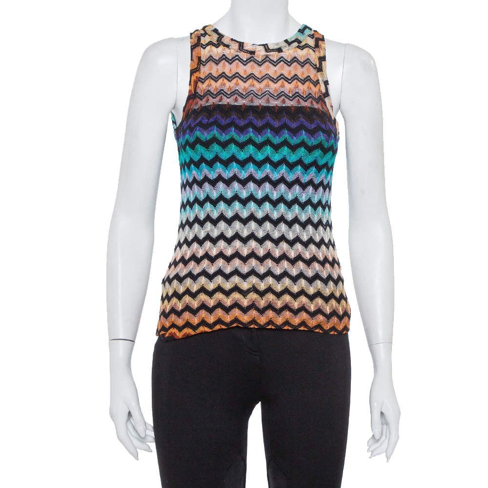 Pre Owned Missoni Multicolor Chevron Patterned Knit Sleeveless Top S