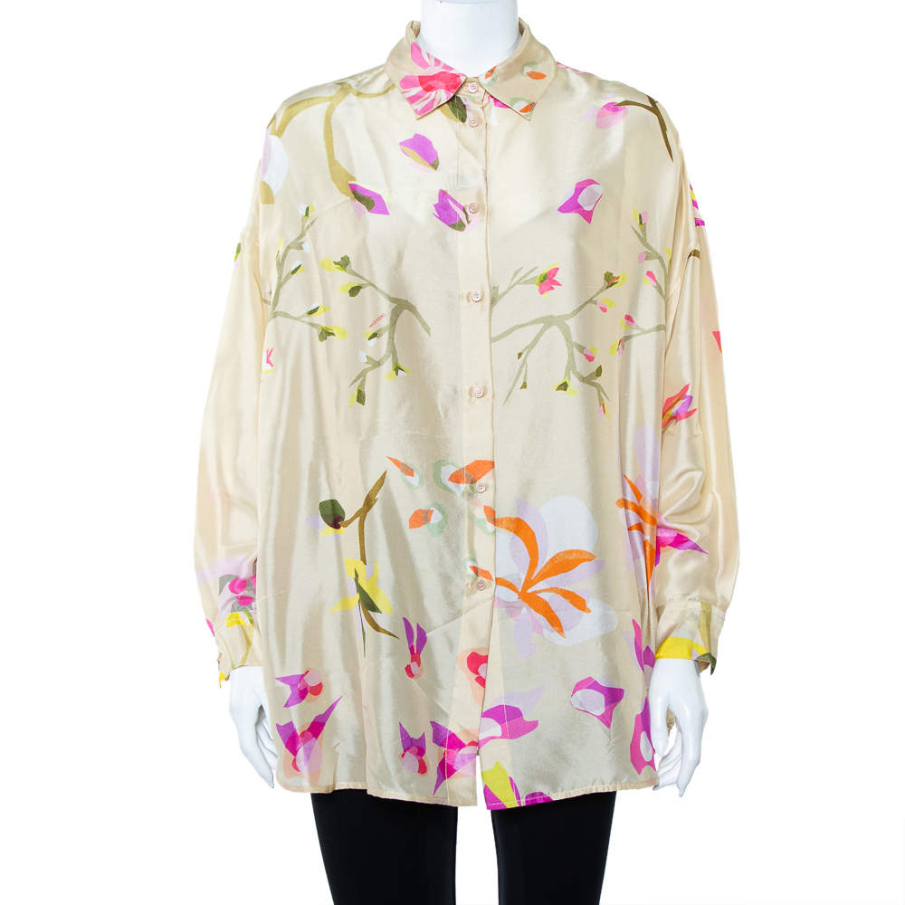 Missoni Cream Abstract Printed Silk Oversized Button Front Shirt S ...
