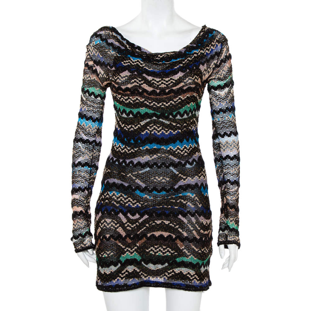 Pre Owned Missoni Black Lurex Knit Bateau Neck Shift Dress S