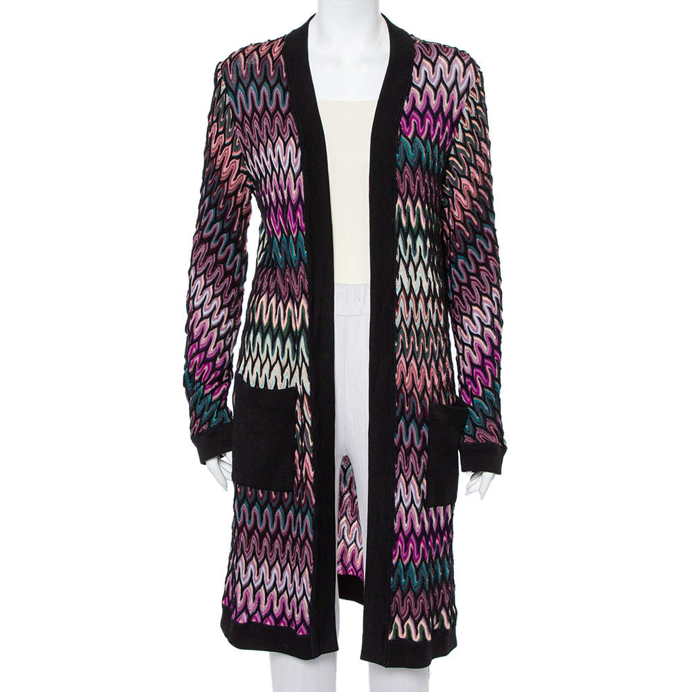 Pre Owned Missoni Multicolor Knit Patch Pocket Detail Open Front Cardigan XL