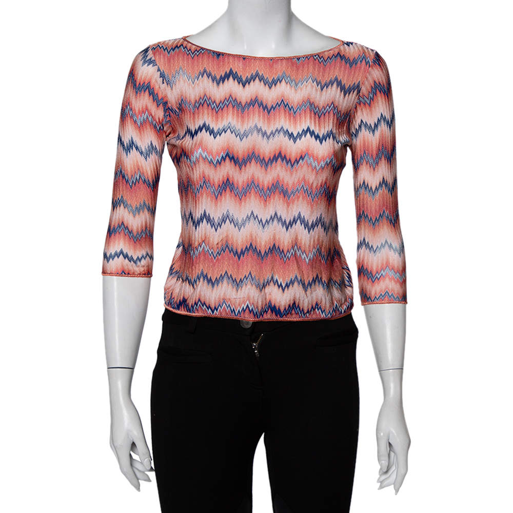 Pre Owned Missoni Pink Patterned Knit Top L