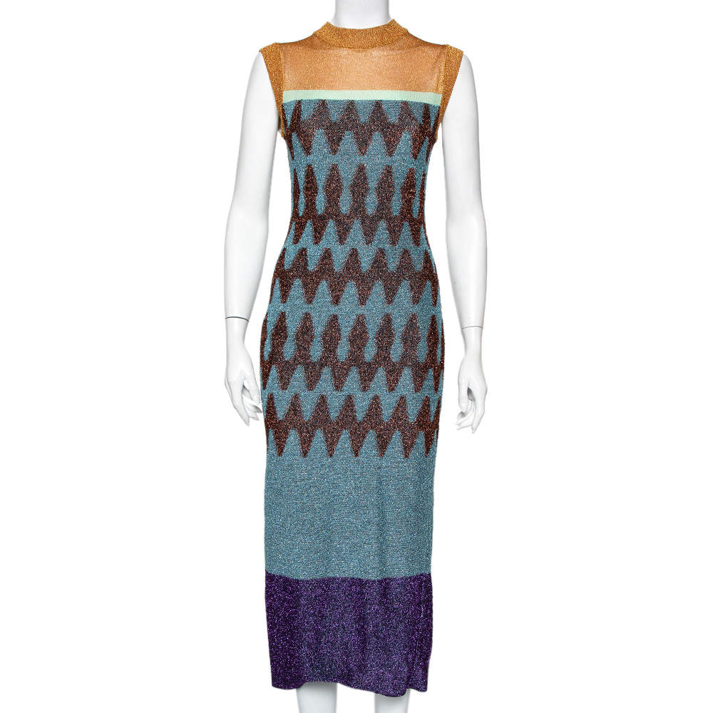 Pre Owned Missoni Multicolor Lurex Knit Sleeveless Sheath Dress M