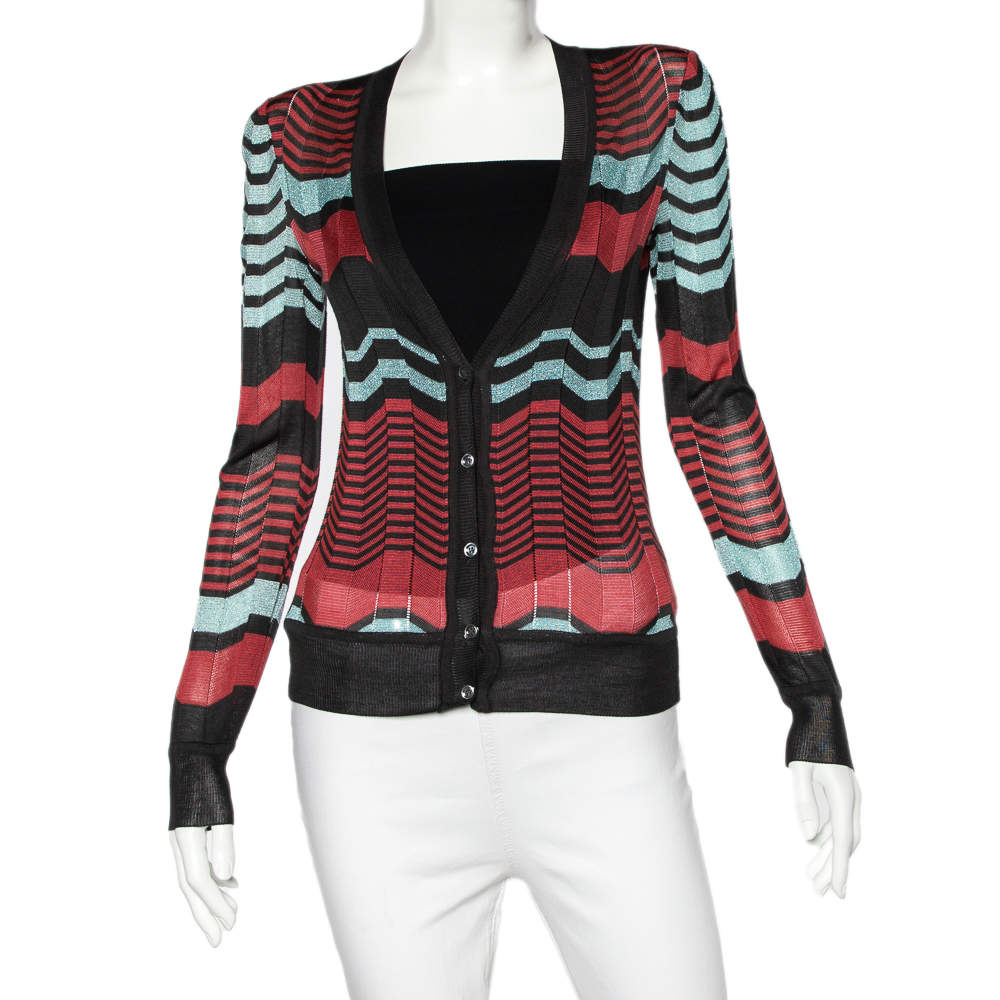 Pre Owned Missoni Mullticolor Patterned Lurex Knit Button Front Lightweight Cardigan M