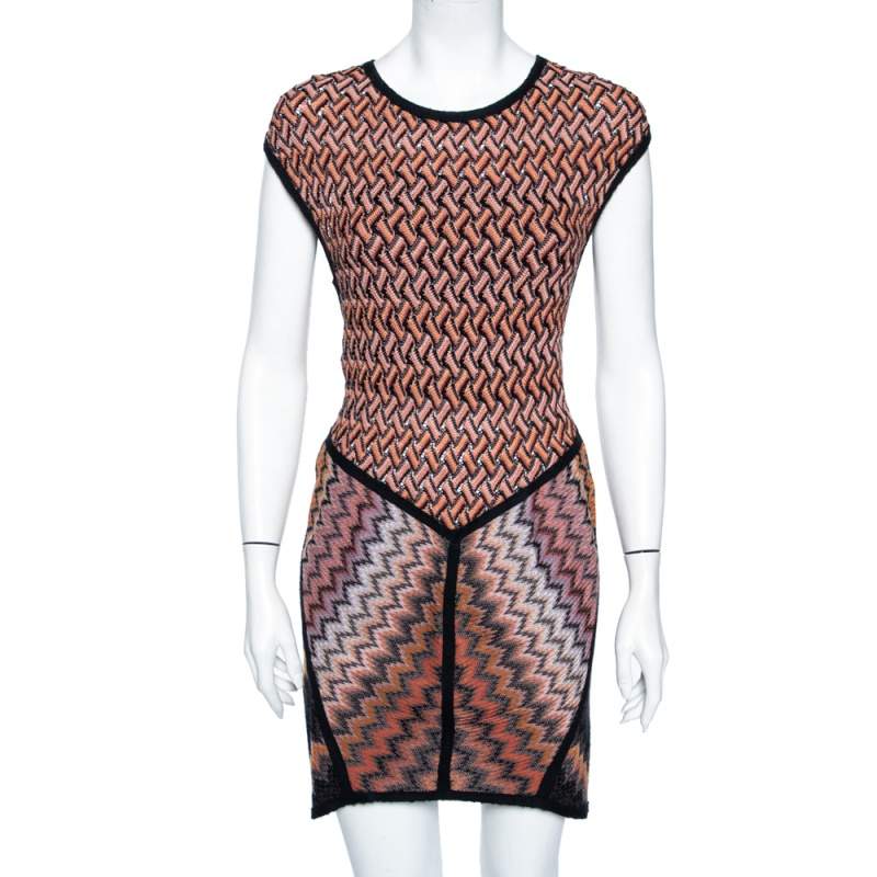 Missoni Burnt Orange Zig Zag Pattern Knit Short Dress M 