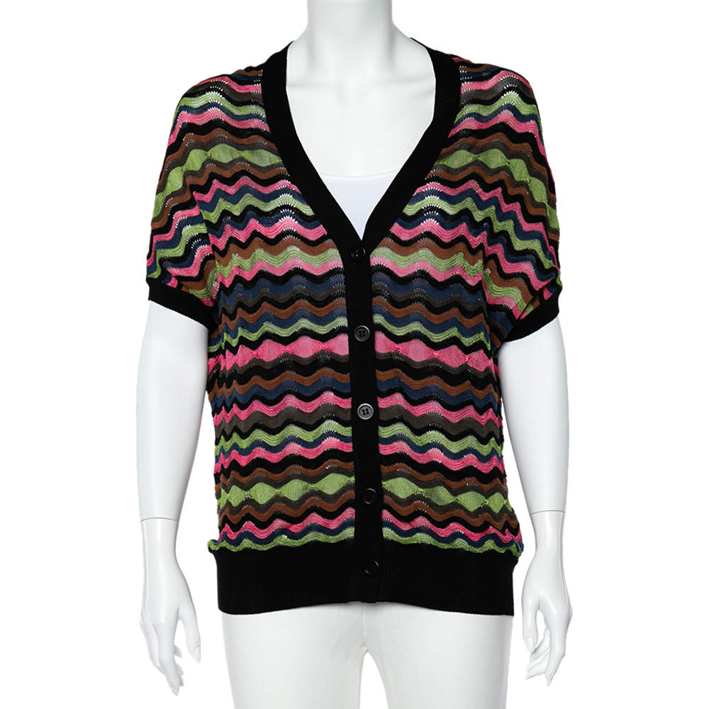 Pre Owned Missoni Multicolor Wavey Knit Short Sleeve Cardigan M