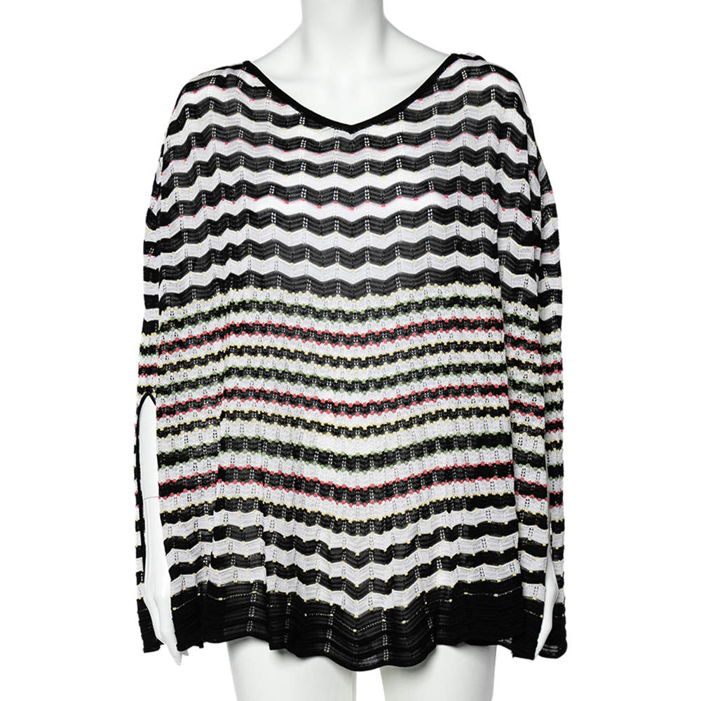 Pre Owned Missoni Multicolored Zig Zag Patterned Knit Poncho (One Size)