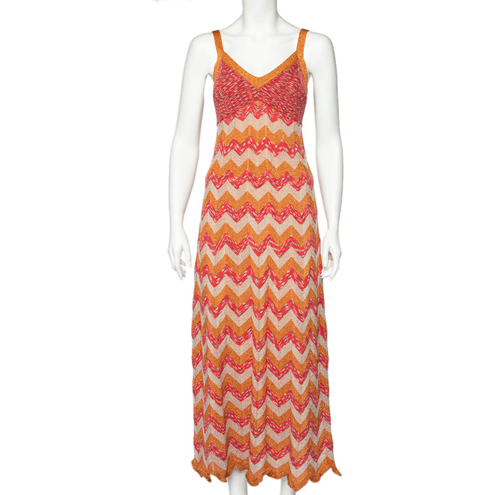 مملوكة مسبقًا  M Missoni Collection Multicolor Zig Zag Pattern Lurex Knit Maxi Dress S