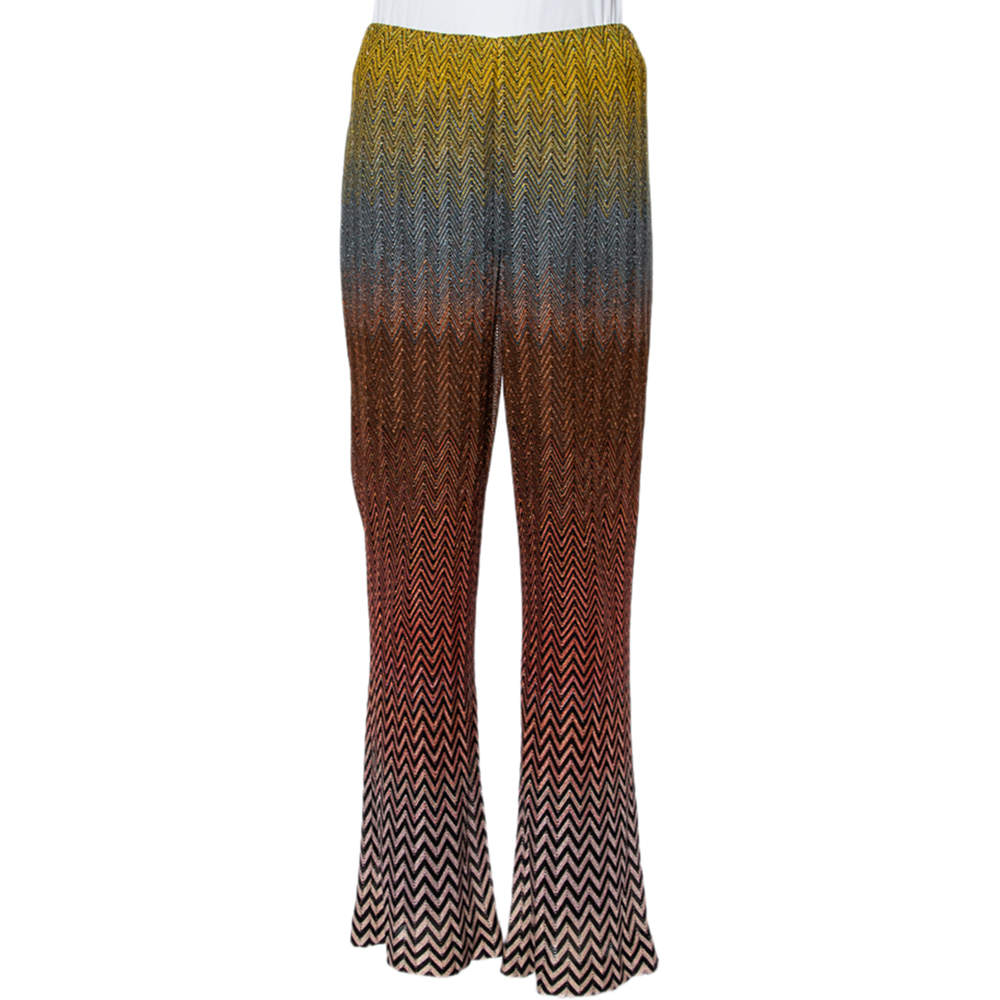 Pre Owned Missoni Multicolor Lurex Zig Zag Knit Palazzo Pants M