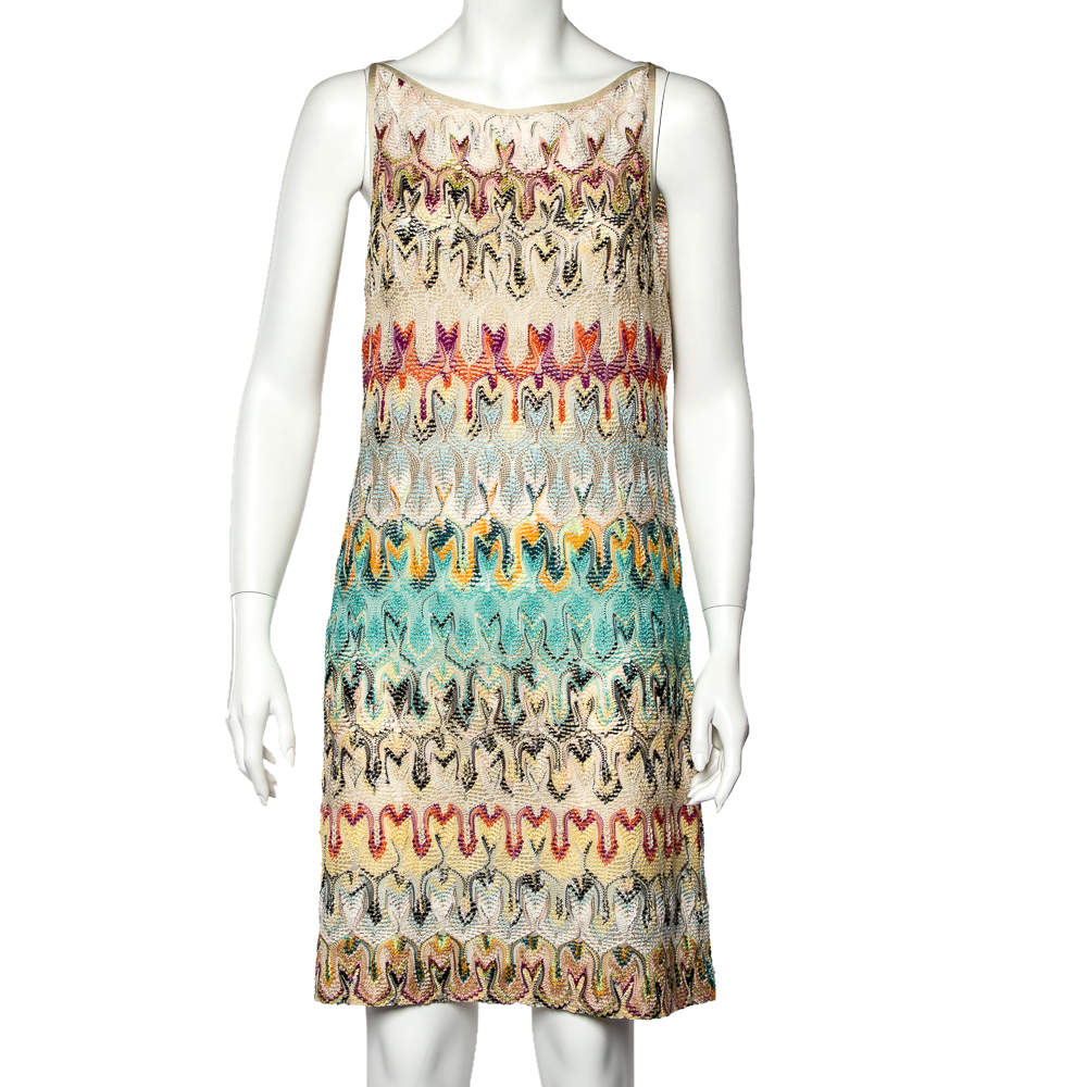 Pre Owned Missoni Multicolor Patterned Raschel Lace Shift Dress L