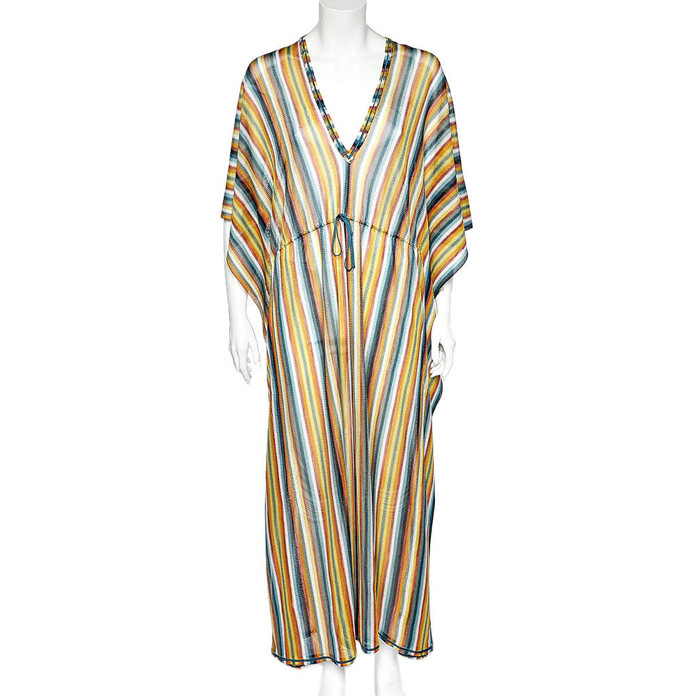 Pre Owned Missoni Multicolor Zig Zag Knit Sheer Kaftan Coverup M