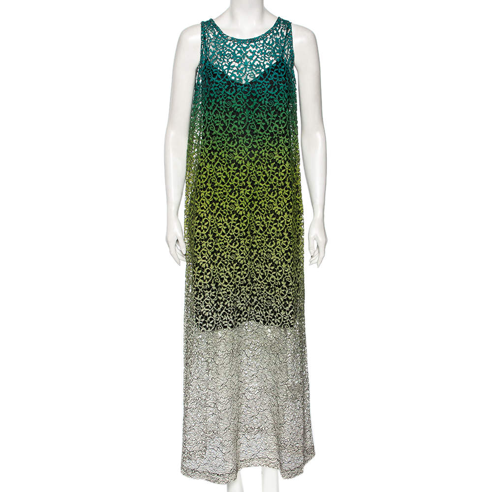 Pre Owned Missoni Green Ombre Lace Maxi Dress M