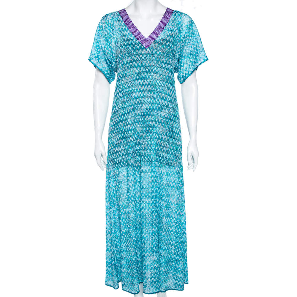Pre Owned Missoni Mare Blue Textured Knit V-Neck Maxi Dress S
