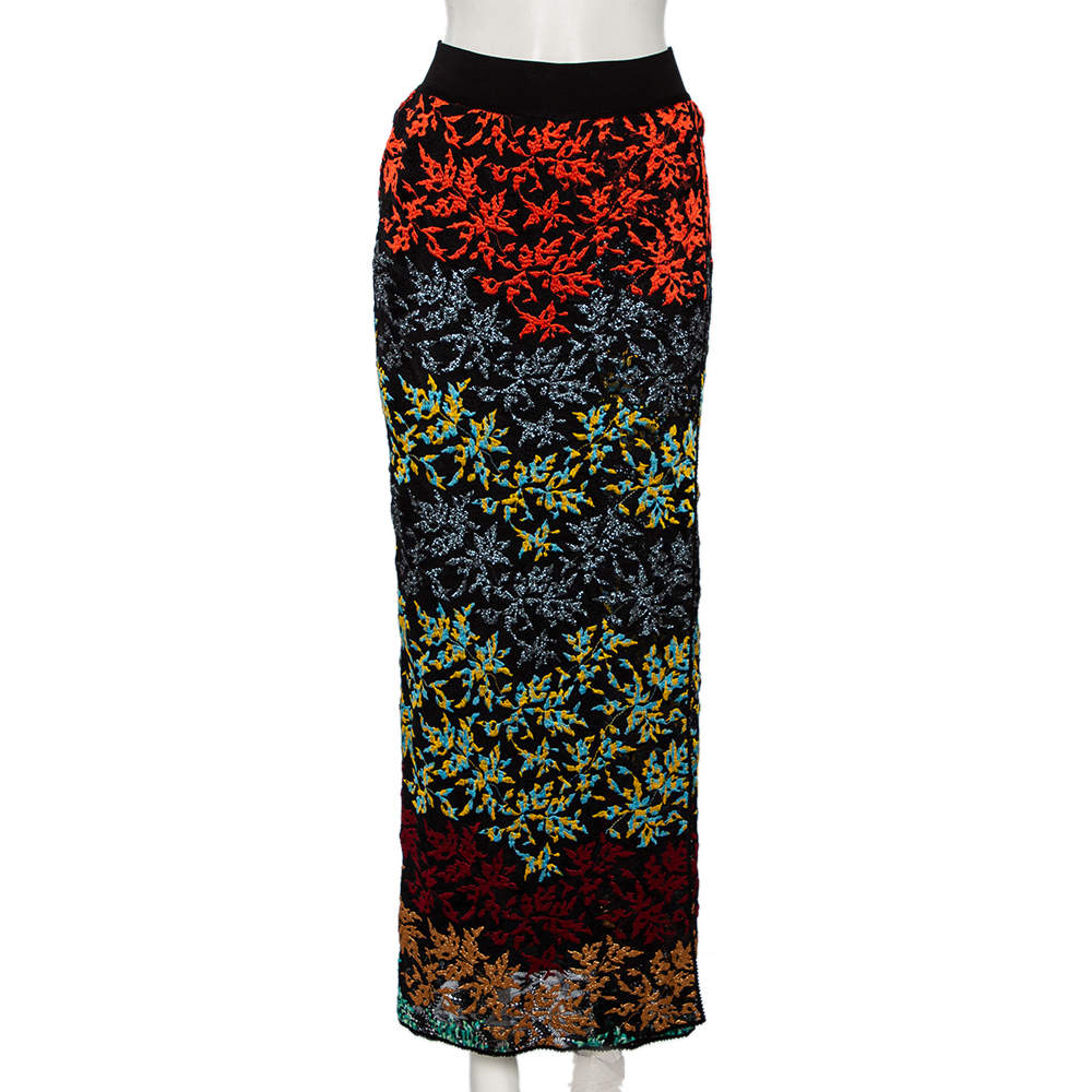 Pre Owned Missoni Multicolor Patterned Lurex Knit Side Slit Detailed Skirt M