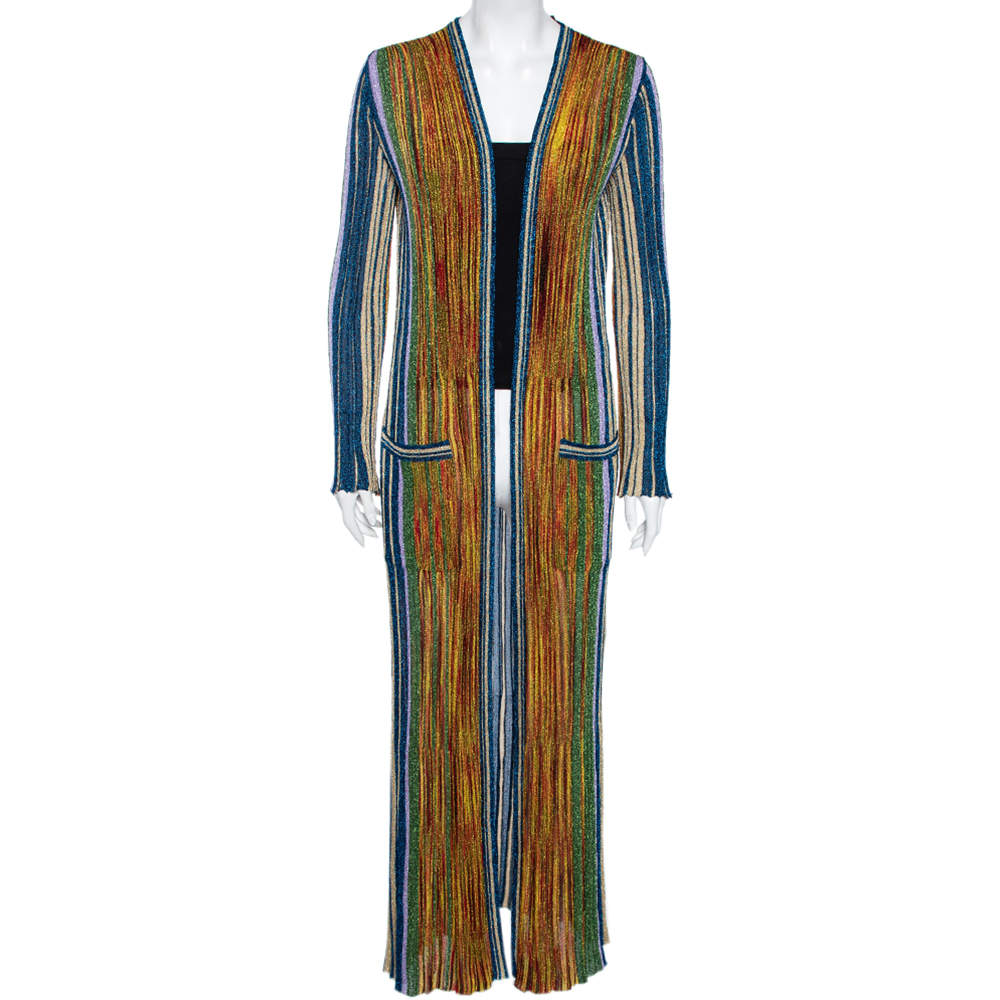 Pre Owned Missoni Multicolored Striped Lurex Knit Open Front Cardigan L