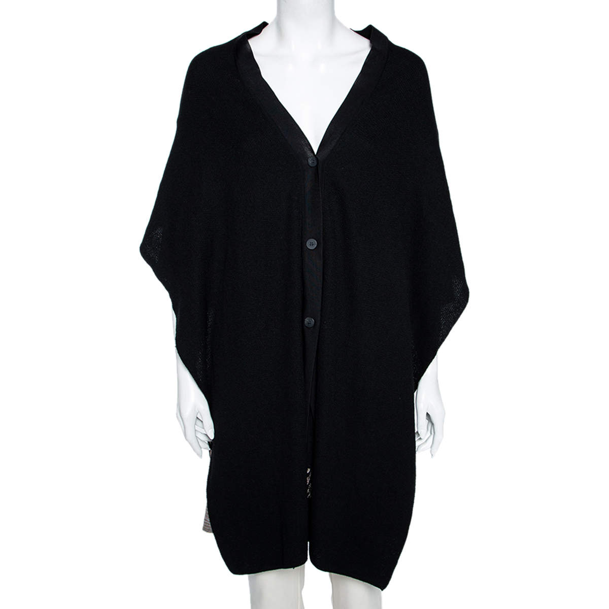 Pre Owned Missoni Black Patterned Knit Overlay Detail Oversized Long Cardigan M